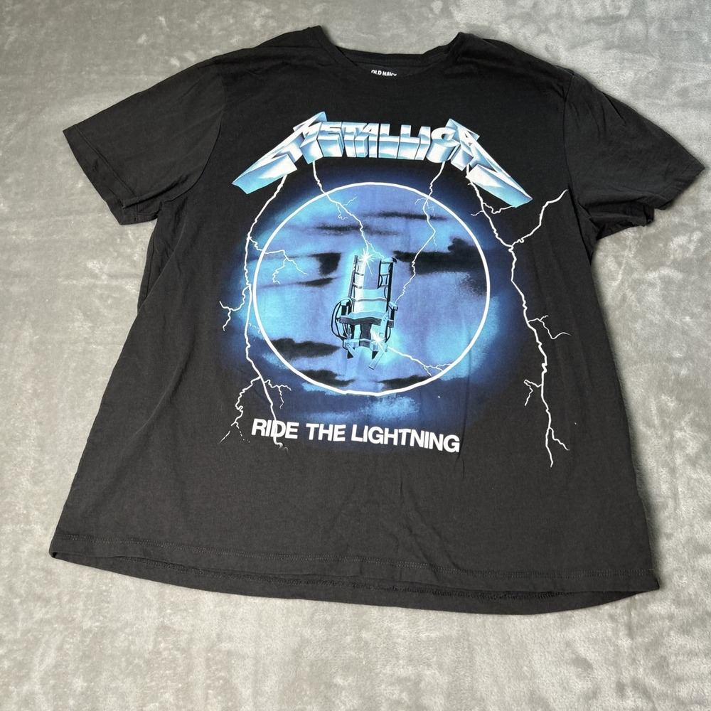 Old Navy T Shirt Graphic Band Ride The Lightning XL Black Metallica Vintage Look